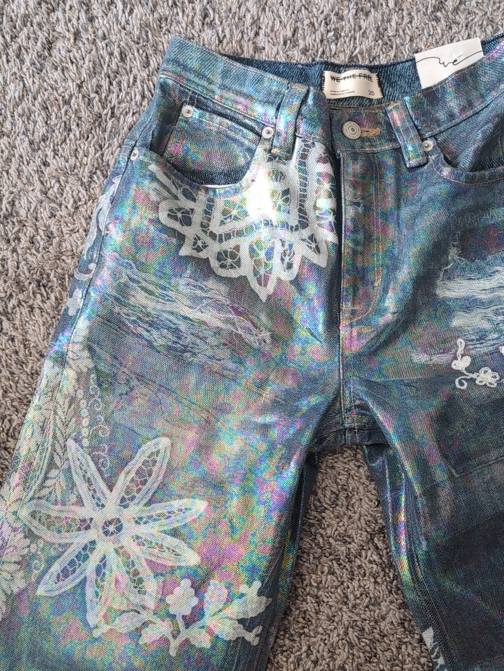 NWT Free People Tinsley Blue Floral High-Rise Printed Jeans - Picture 6 of 9